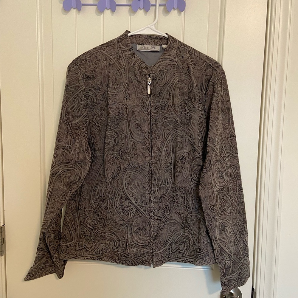 EUC Vintage Birch Hill women’s brownish gray paisley print zip jacket large